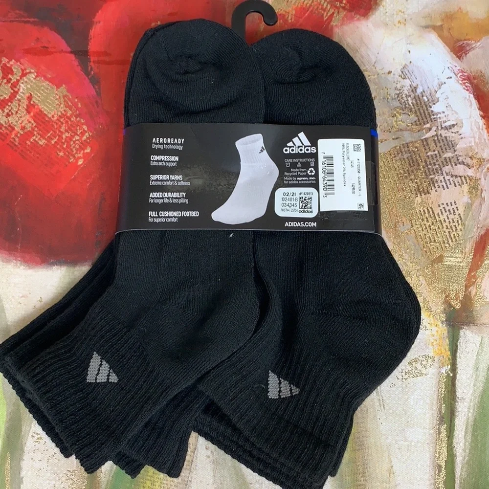 ADIDAS MEN’S CUSHIONED 6 pair QUARTER SOCKS